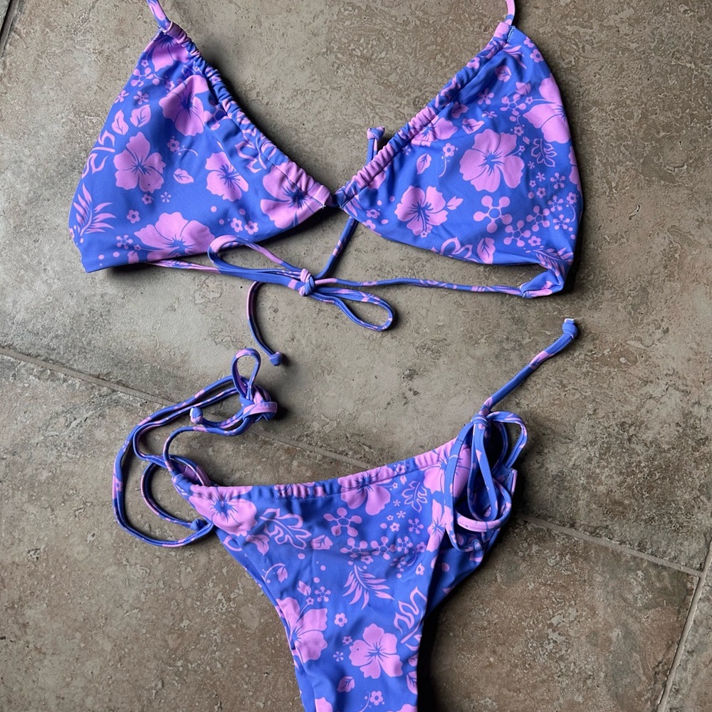 Floral Purple and Pink Bikini Set
